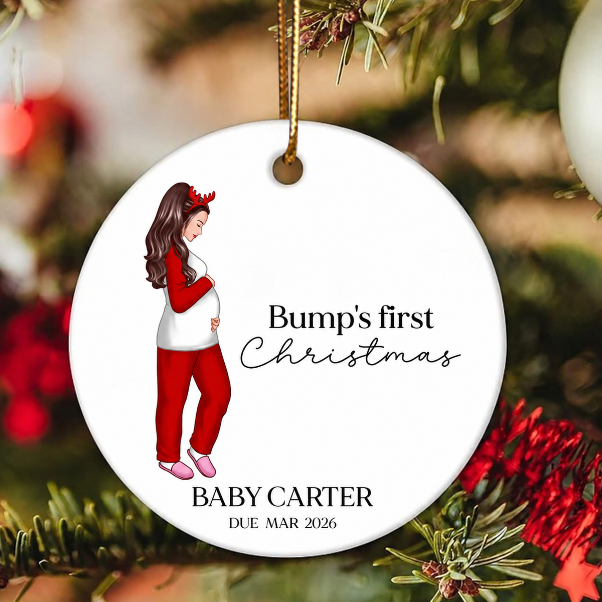 Pregnant Mom Baby Bump's First 2026 Ornament, - Personalized Ornament