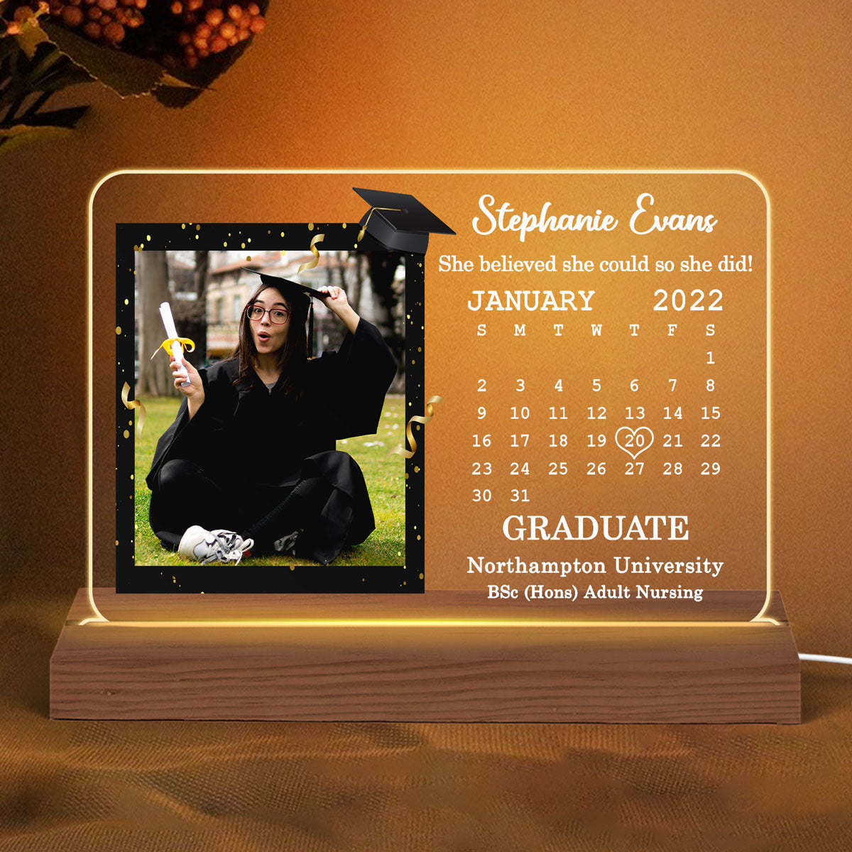 Custom Photo Senior Graduation Congratulation Gift Calendar Date Personalized Custom Shape LED Night Light