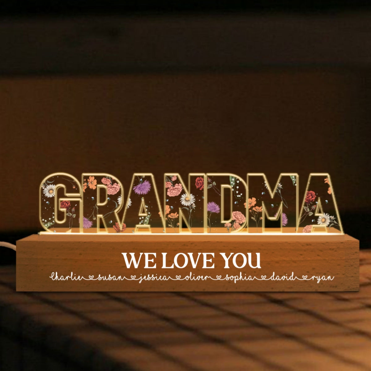 Custom Birth Month Flower - Personalized Acrylic Block Plaque LED Night Light - Gift for Mom, Gift for Grandma, Gift for Wife