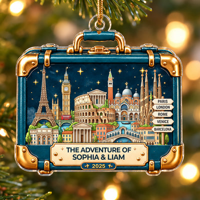 The Places Visited Adventure Suitcase 2D Flat Printed - Personalized Acrylic Ornament - Traveling Destination Keepsake, Christmas Gift For Traveling Lovers