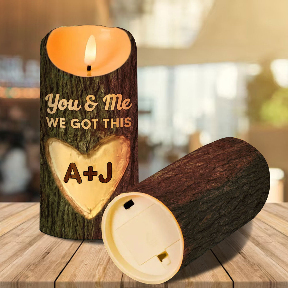 You & Me We Got This Couple Name Carved On Tree Personalized LED Candle
