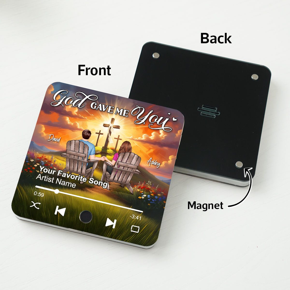 God Gave Me You Couple Sitting Personalized Music Fridge Magnet, Heartfelt Gift For Couple, For Him, For Her, Boyfriend, Girlfriend, Husband, Wife