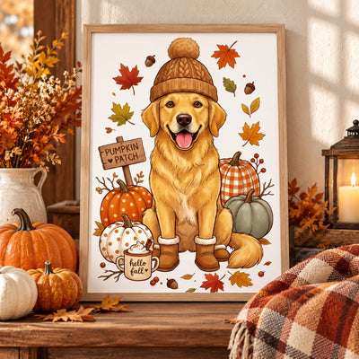 Custom Dog Photo Pumpkin Patch - Personalized Poster - Fall Gift for Dog Moms, Cat Moms, Pet Lovers