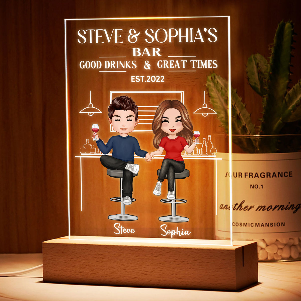 Bar Good Drinks Great Times Personalized Plaque LED Night Light