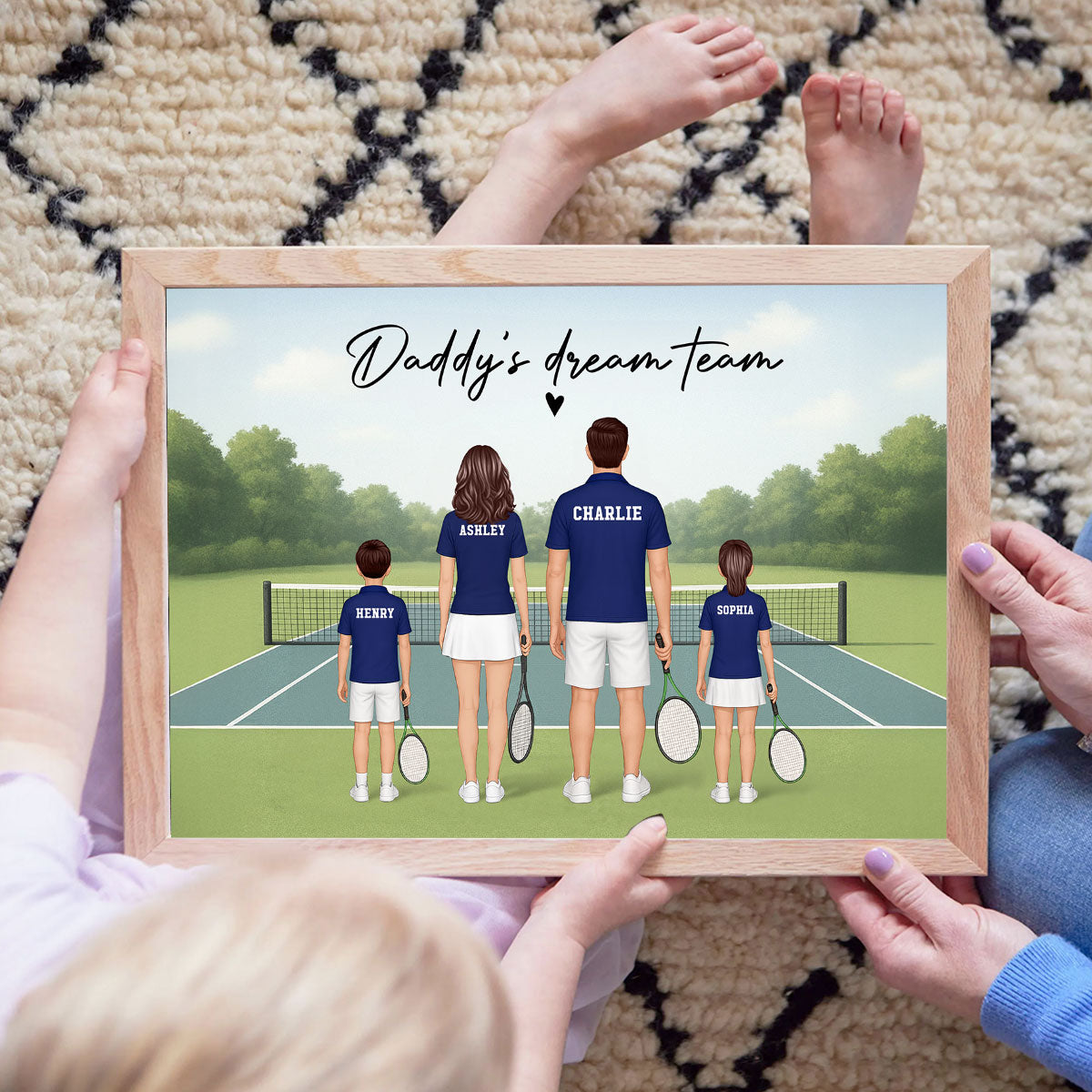 Daddy's Team Tennis Family Back View Personalized Poster, Father's Day Gift