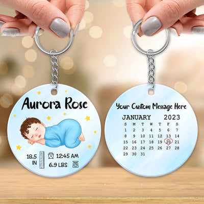 Baby Arrival New Baby Stats New Mom Gift Name Date Of Birth Weight Height Calendar Date Personalized Acrylic Keychain