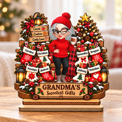 Grandma's Sweetest Gifts 2D Flat - Personalized 2-Layered Wooden Plaque - Christmas Decor For Grandma