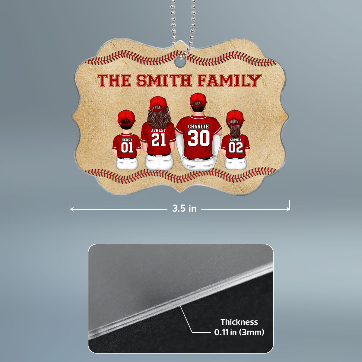 Vintage Baseball Family Sitting Personalized Acrylic Ornament