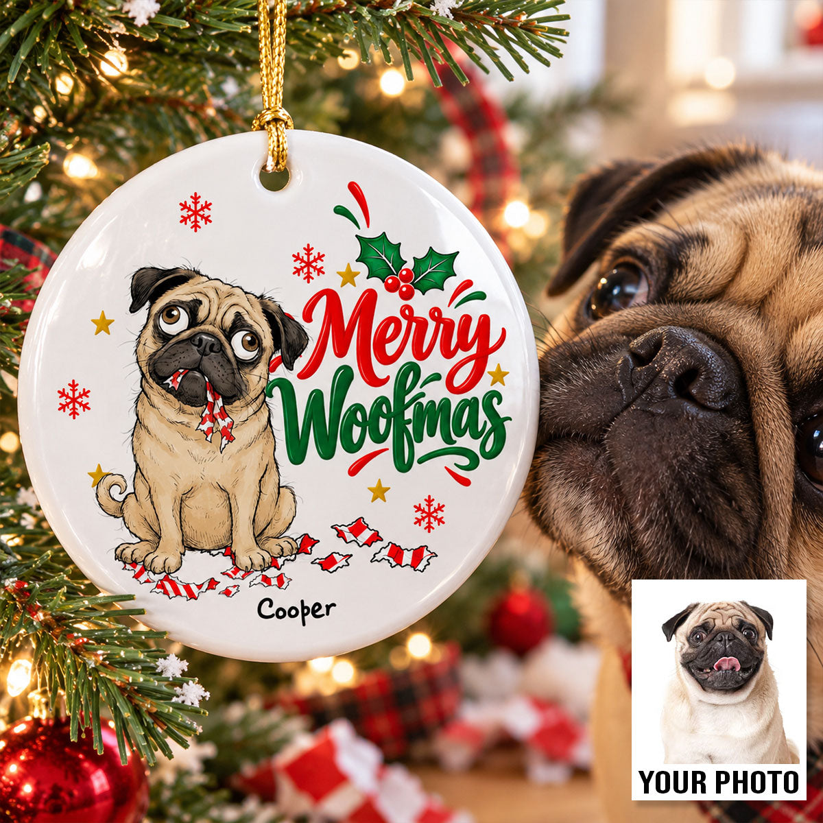Dear Santa Define Naughty Guilty Dog Portrait From Your Dog Photo - Personalized Ceramic Ornament - Funny Christmas Tree Decor For Dog Lovers