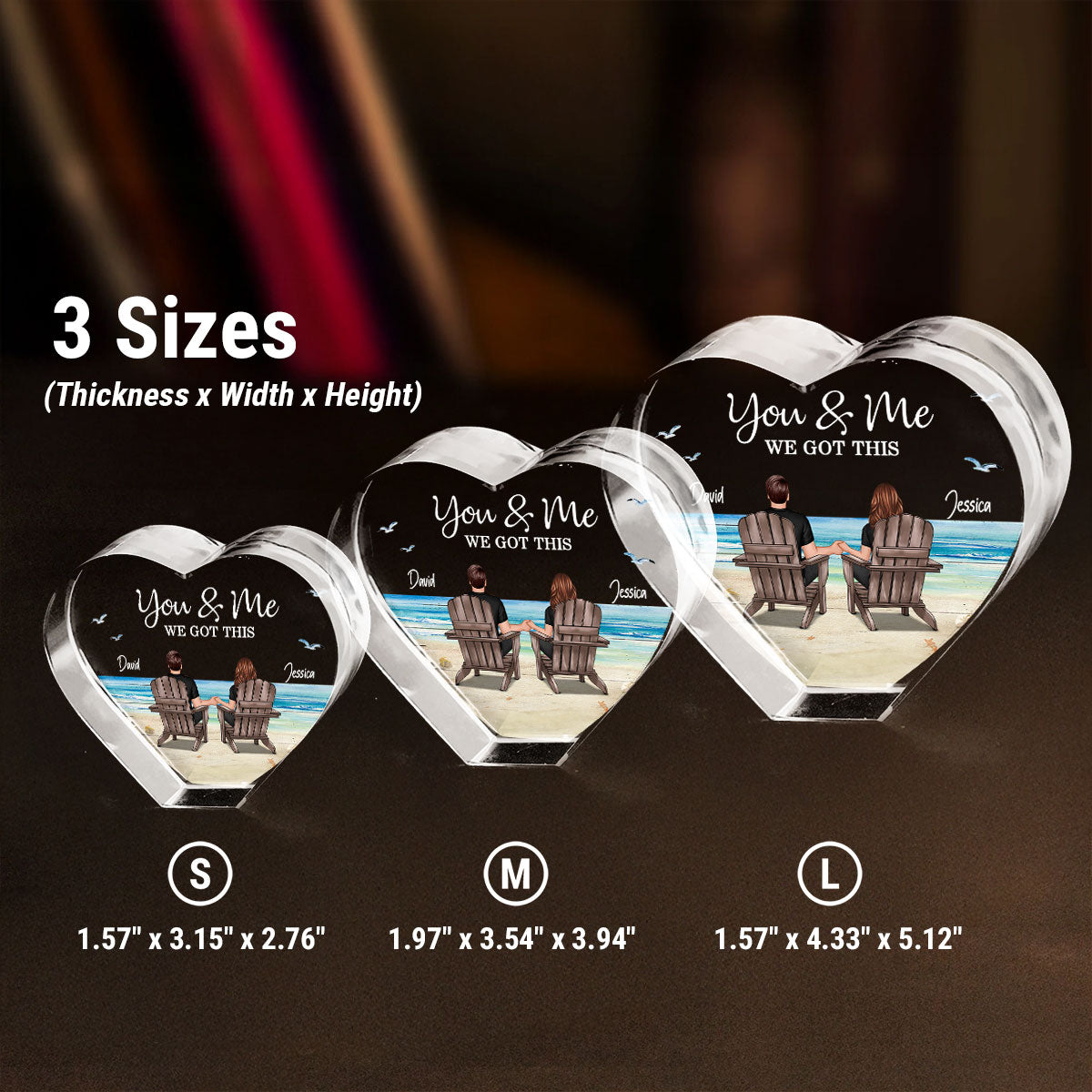 Couple Sitting At Beach Personalized Premium Crystal Heart LED, A Timeless Treasure Full of Emotion