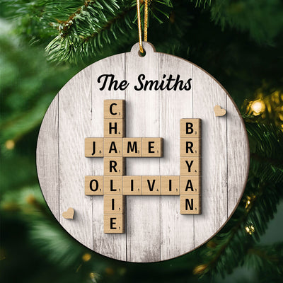 Family Members Names Crossword Puzzle Art Personalized 2-Layer Wooden Ornament