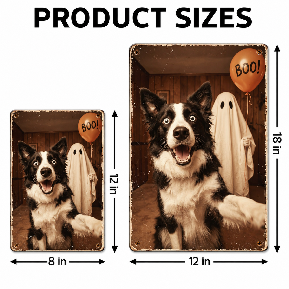 Custom Dog Cat Photo Halloween - Personalized Metal Sign - Trendy Vintage Spooky Tee for Pet Moms