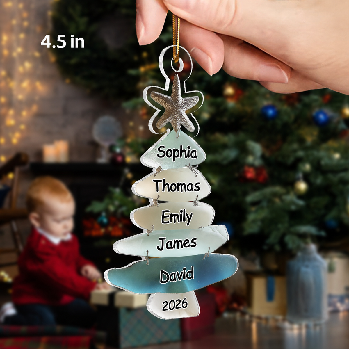 3D Sea Glass Effect Christmas Tree Family Names - Personalized Acrylic Ornament