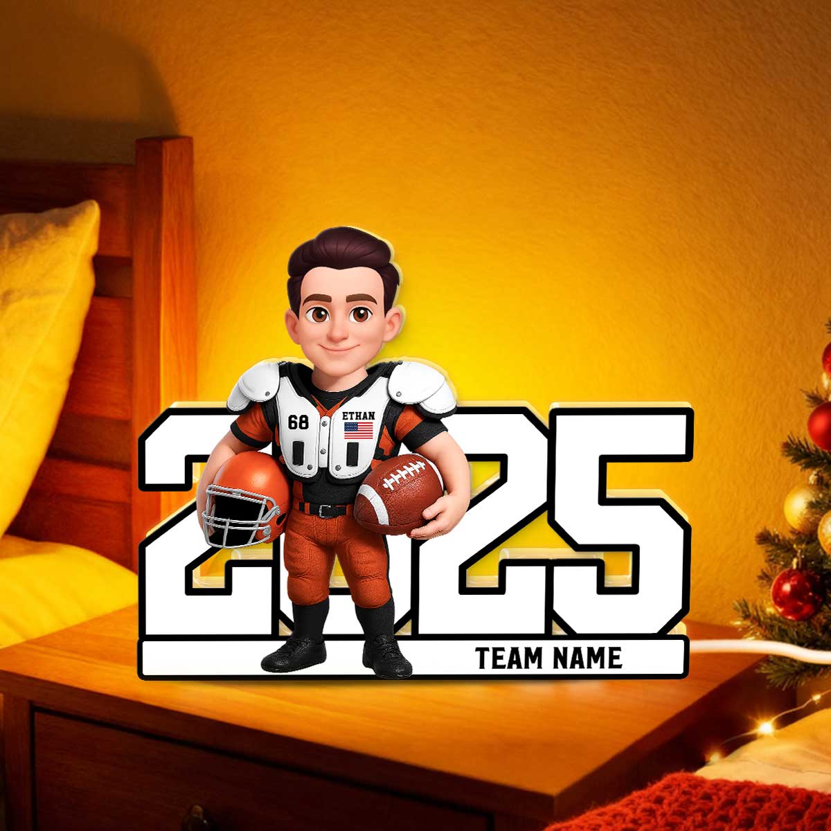 Christmas Proud American Football Player - Personalized Light Box - Gift For Football Players