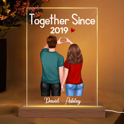 Couple Heart Hands Back View Personalized Plaque LED Night Light