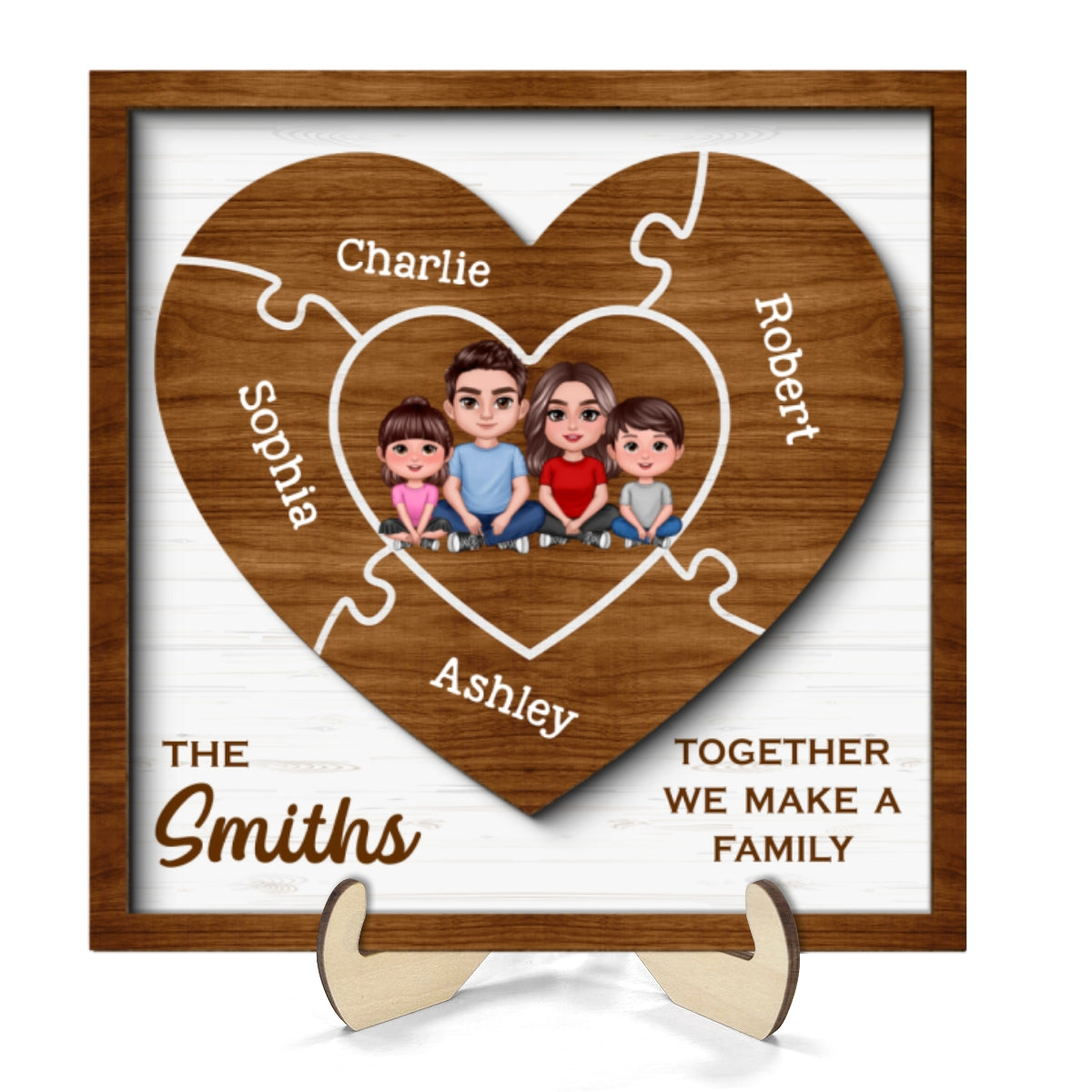 Together We Make A Family Puzzle Heart Personalized 2-Layer Wooden Plaque