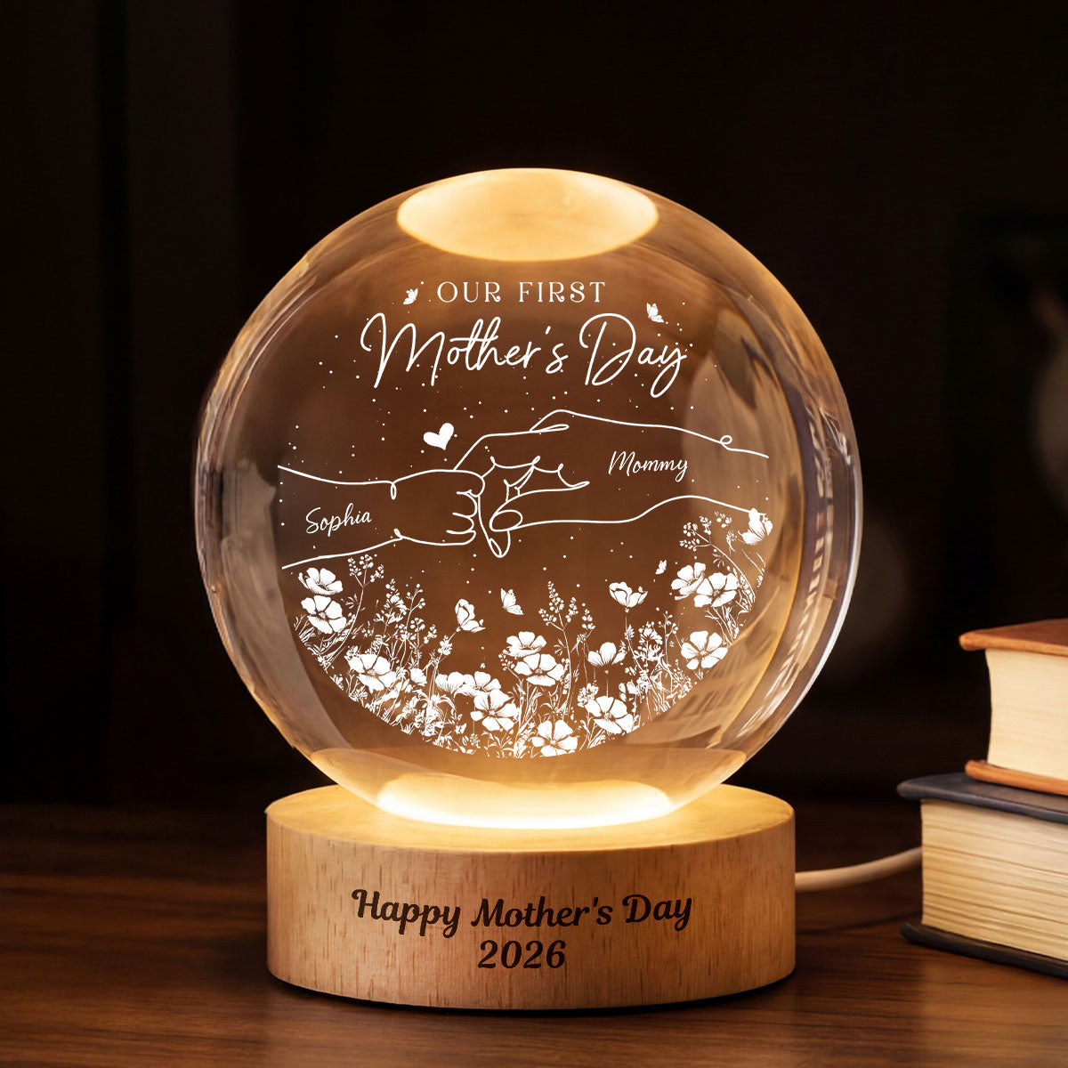First Mother's Day Photo - Personalized Crystal Ball LED Light Night - Mother's Day Gift for Mom, Wife