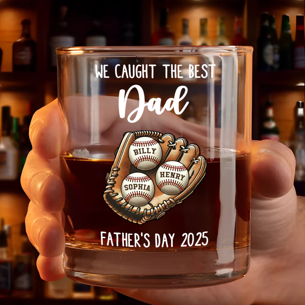 We Caught The Best Dad Baseball Personalized Whiskey Glass, Father's Day Gift for Dads