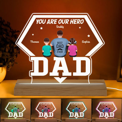 You Are Our Hero Back View Sitting Man Kids Dog Cat Personalized Custom Shaped Acrylic Plaque With LED Night Light