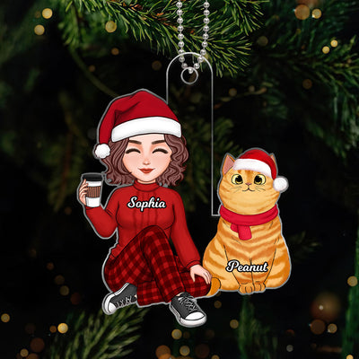 Cute Man Woman Cat Mom Cat Dad Christmas Gift For Cat Mom Cat Dad Personalized Acrylic Ornament