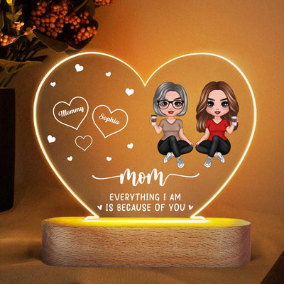 Mom Everything We Are Is Because Of You Personalized Heart Plaque LED Night Light