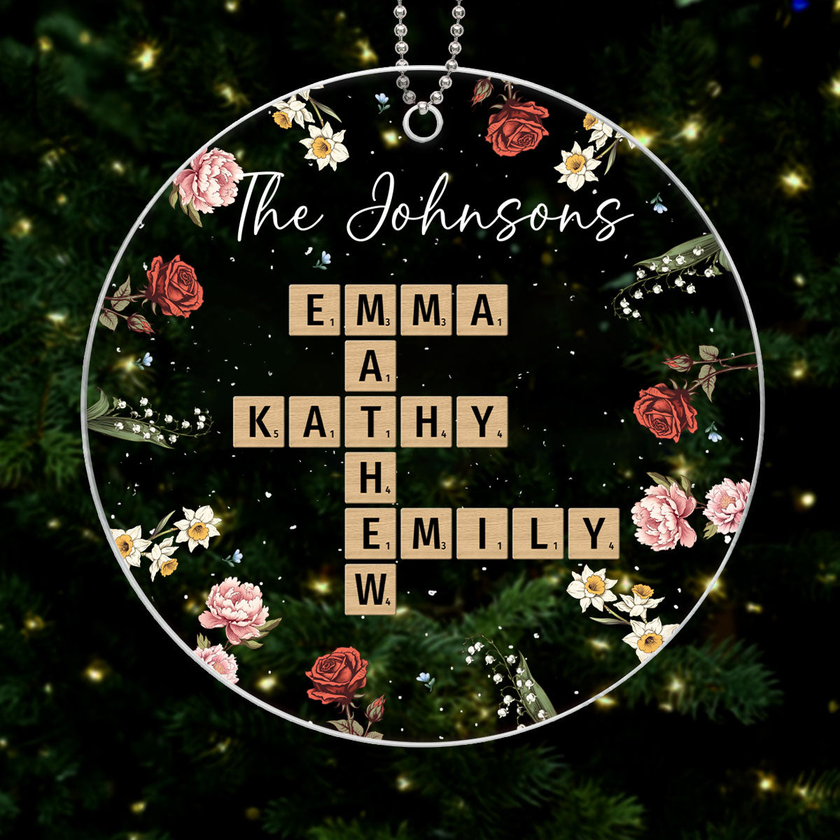 Family Crossword Puzzle Art Birth Month Flower Personalized Acrylic Ornament