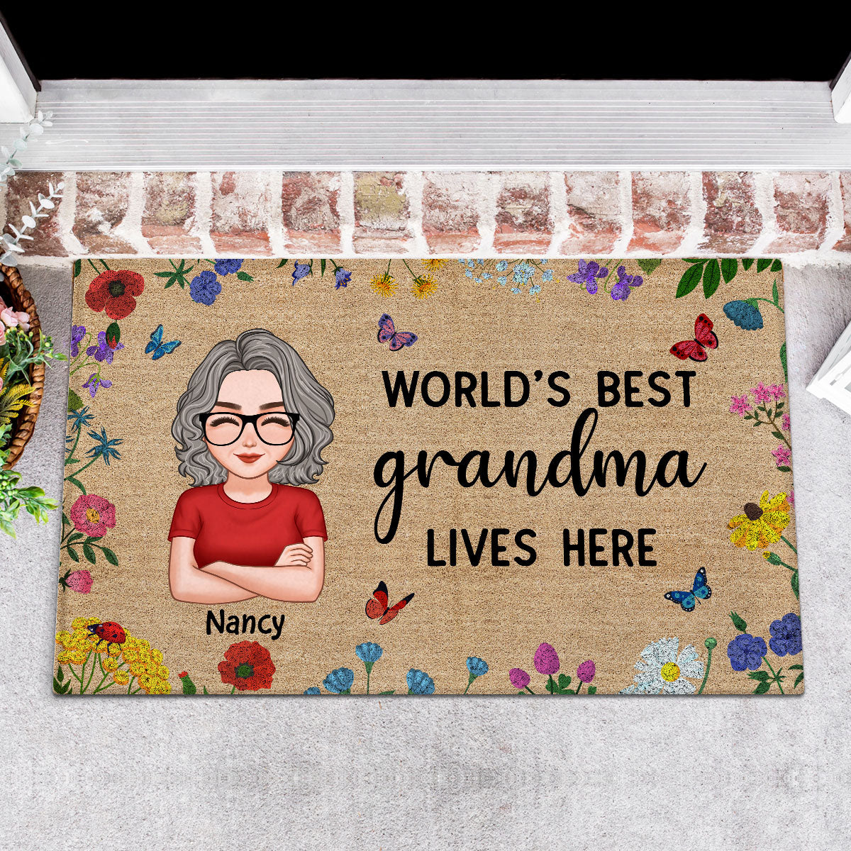 World‘s Best Grandma Grandparents Live Here Flowers Personalized Doormat
