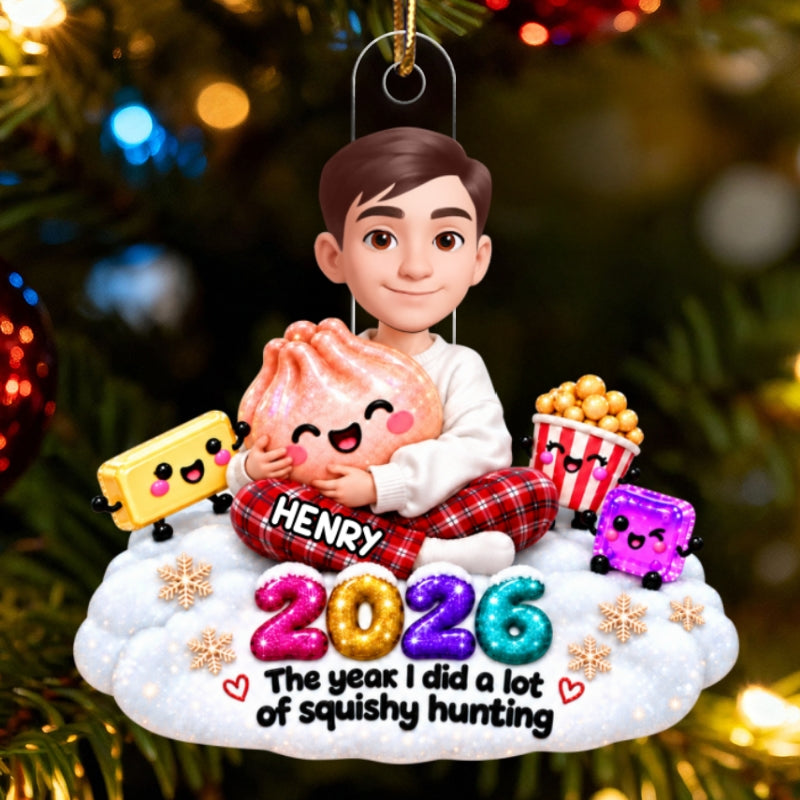 Trending Boy Girl With Squishy - Personalized Acrylic Ornament - Christmas Gift, Keepsake For Kids, Teenagers