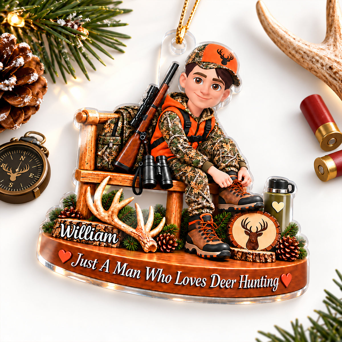 Just A Man Who Loves Deer Hunting - Personalized Acrylic Ornament - Christmas Gift for Husband, Dad, Grandpa