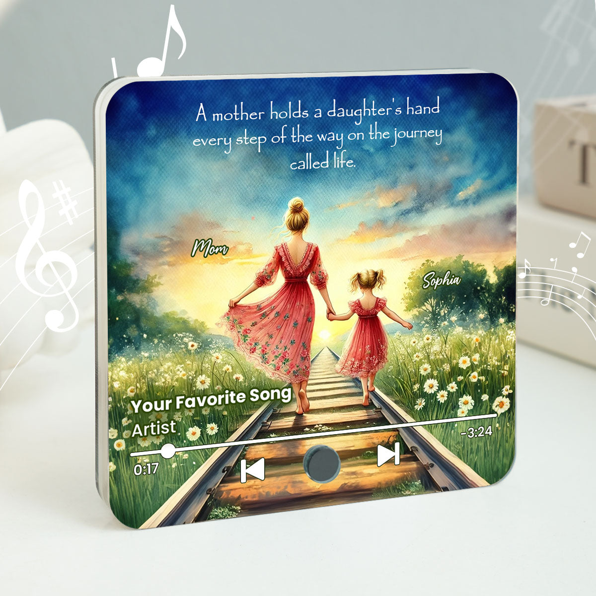 A Mother Holds Her Daughter's Hand Personalized Music Fridge Magnet, Heartfelt Mother Daughter Gift, Birthday Gift for Mom