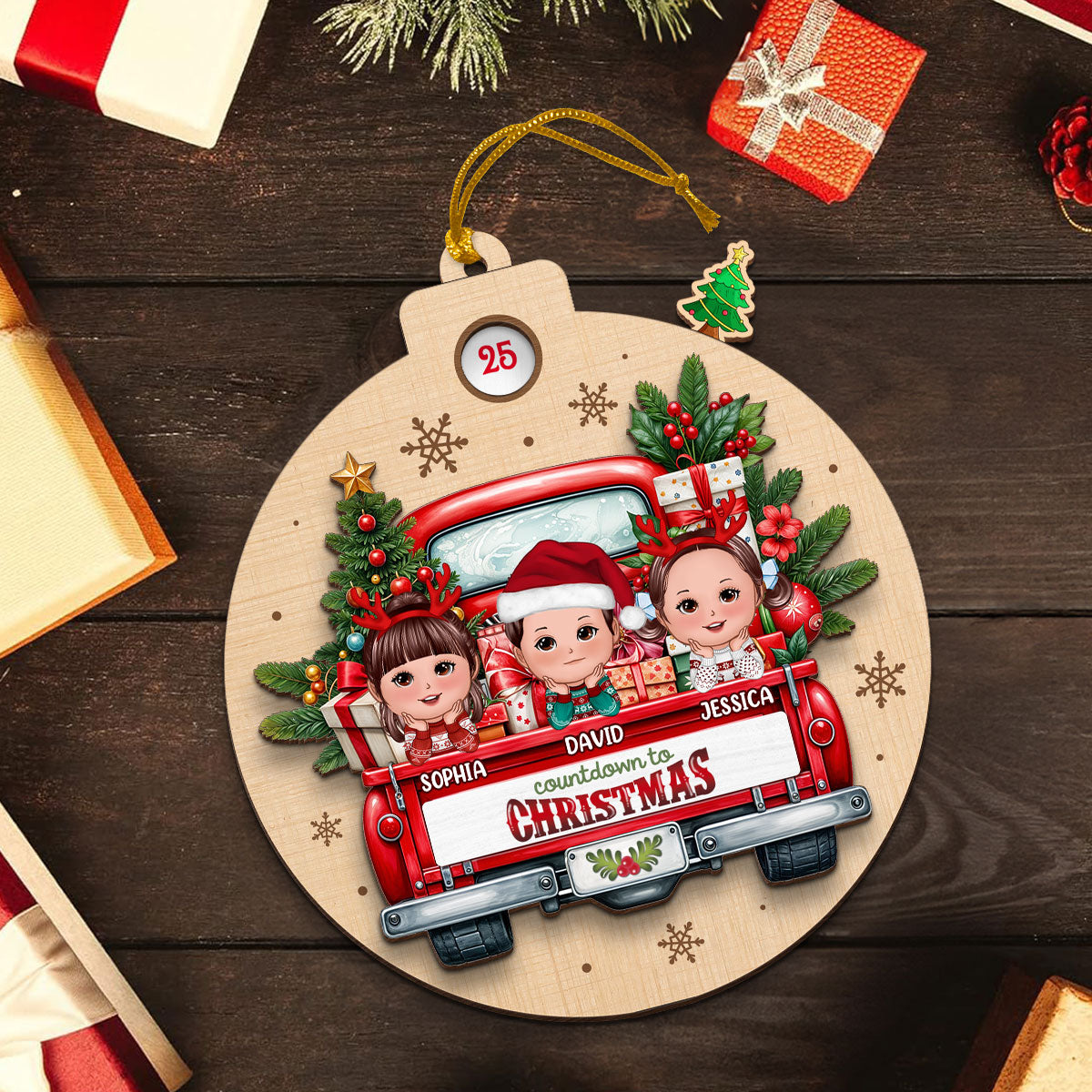 Christmas Cute Doll Kids On Truck Personalized Countdown Ornament, Christmas Gift For Daughter Son Granddaughter Grandson Grandkid