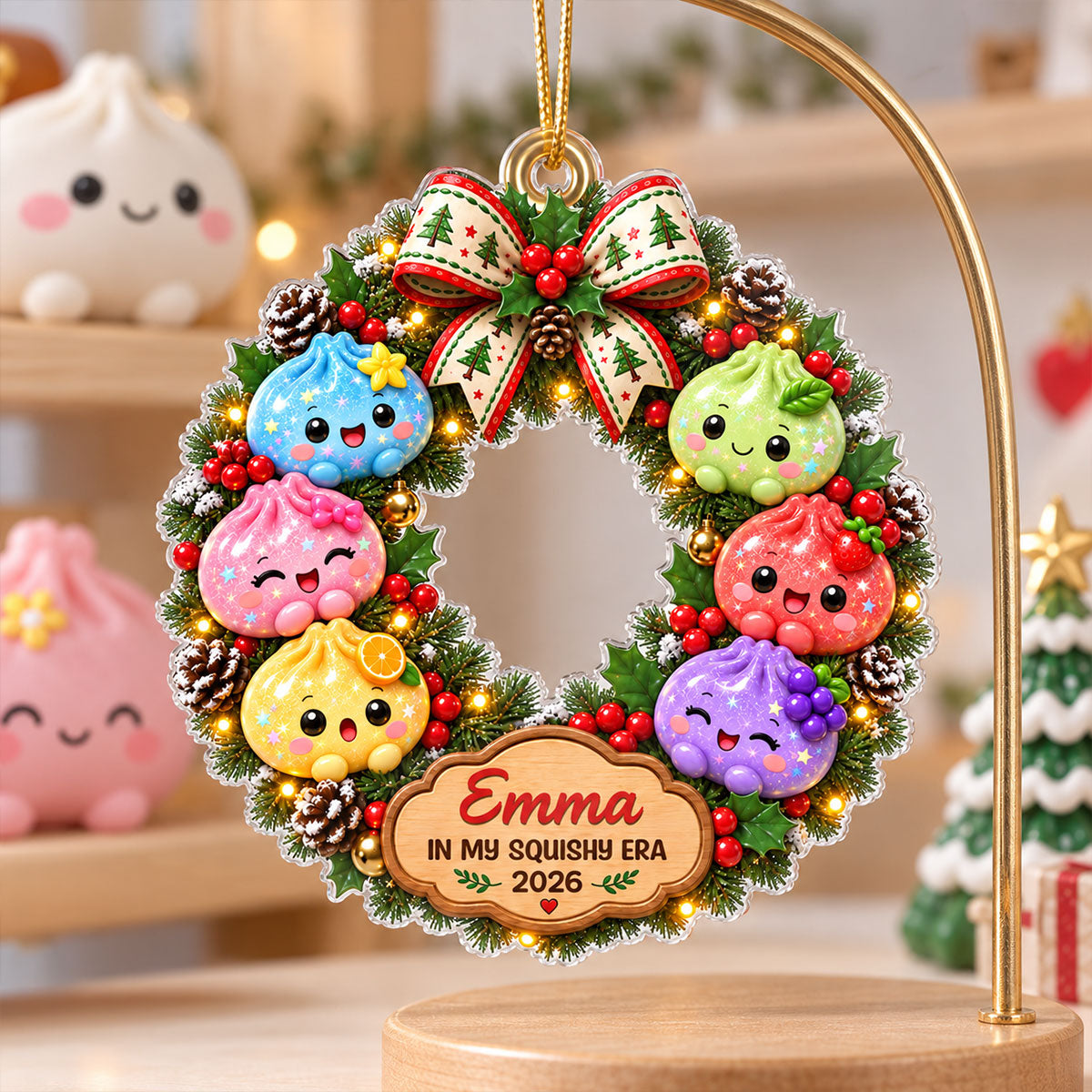 The Year Of Squishies Dumpling Wreath 2D Flat – Personalized Acrylic Ornament – Squishy Lover Christmas Keepsake 2026