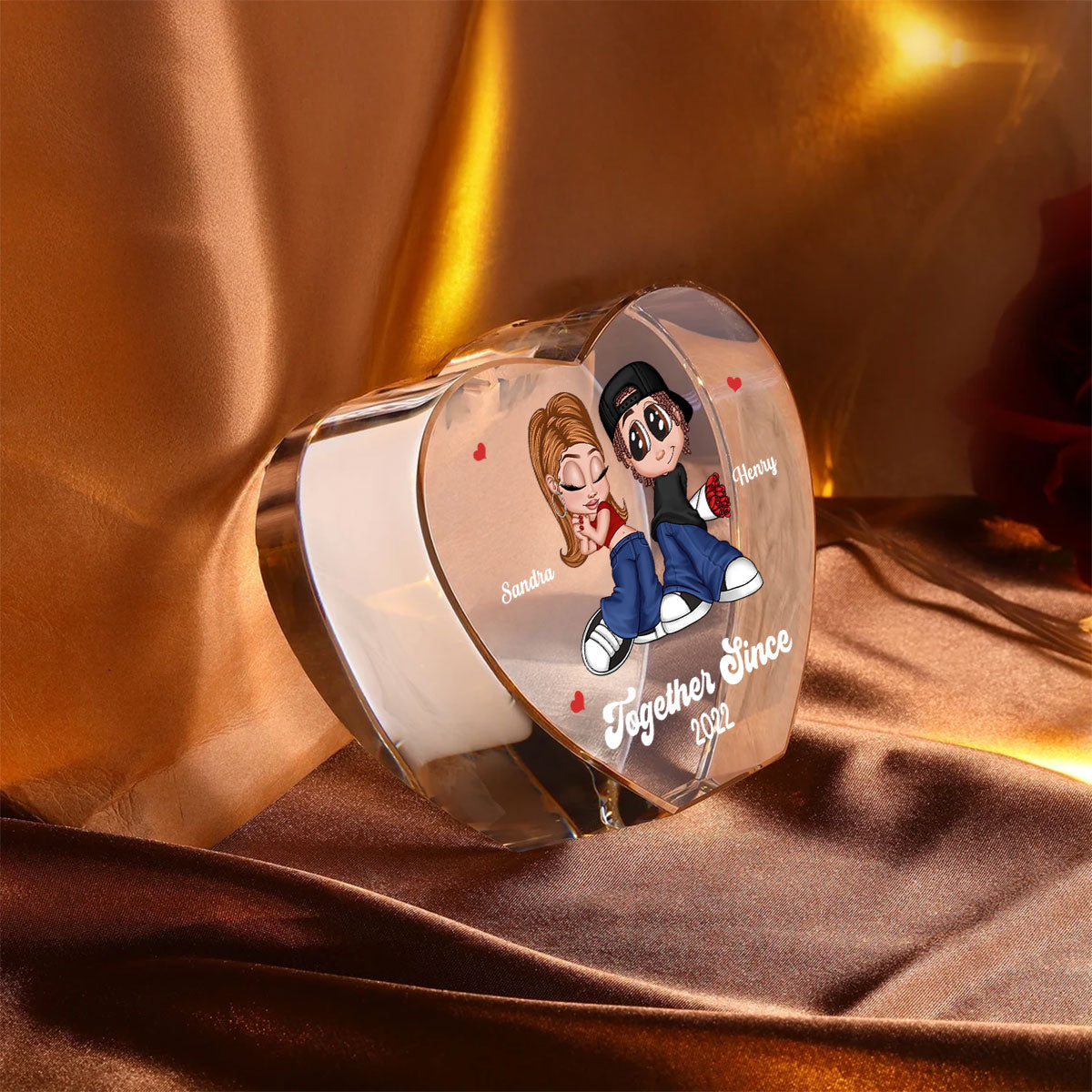 Y2K Couple Personalized Premium Crystal Heart LED, Gift For Him, Gift For Her