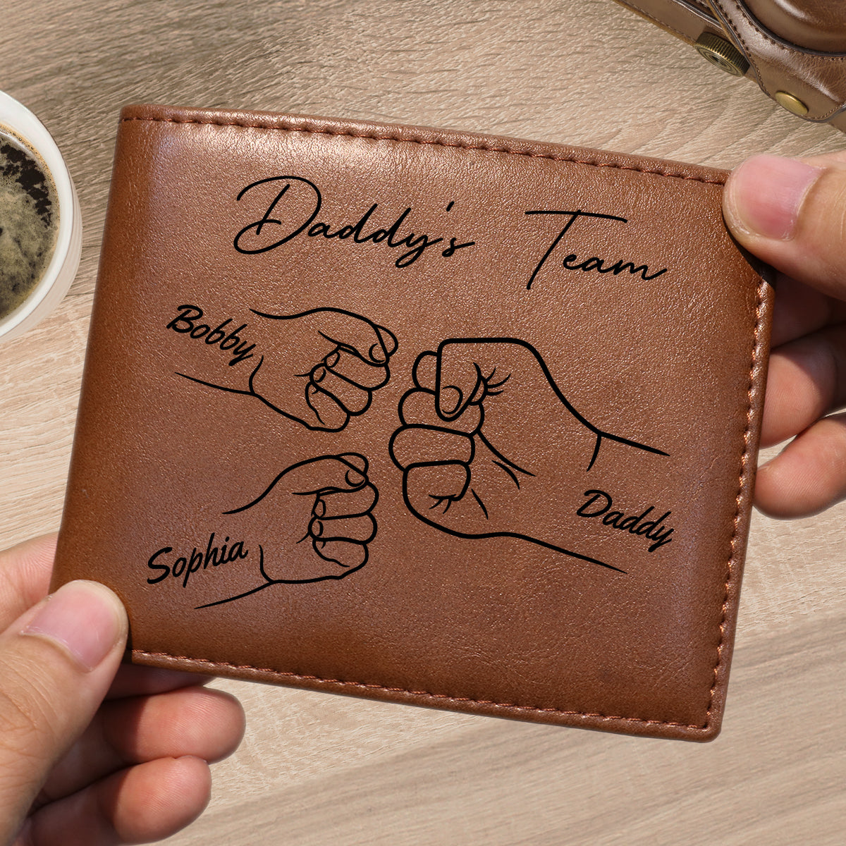 Best Dad Ever Fist Bump Outline Personalized Printed Leather Wallet