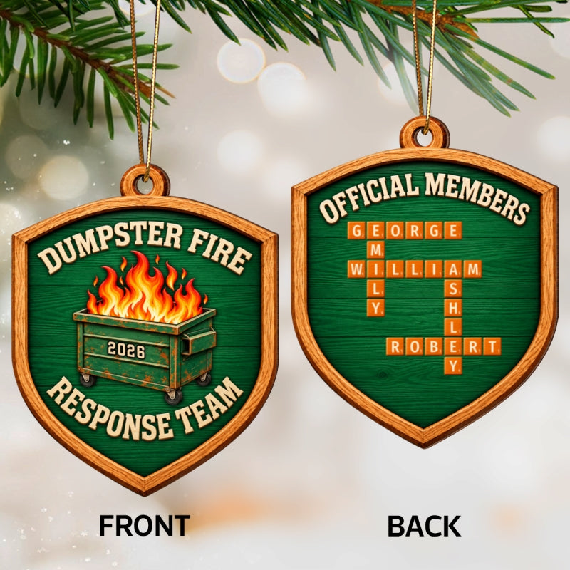 Dumpster Fire Response Team Official Members Custom Names Puzzle - Personalized Double-Sided Wooden Ornament
