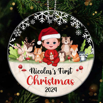 Woodland Animals Baby's First Christmas Personalized Acrylic Ornament