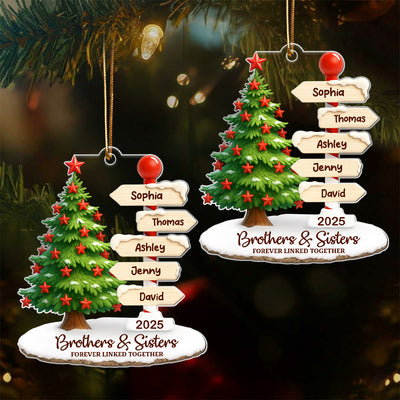 Brothers & Sisters Direction Sign Post - Personalized Acrylic Ornament - Christmas Gift for Siblings