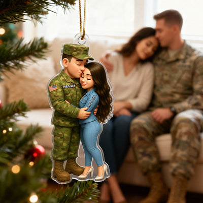 Army Hugging Couple - Personalized Acrylic Ornament - Perfect Christmas Gift For Couple, For Him, For Her