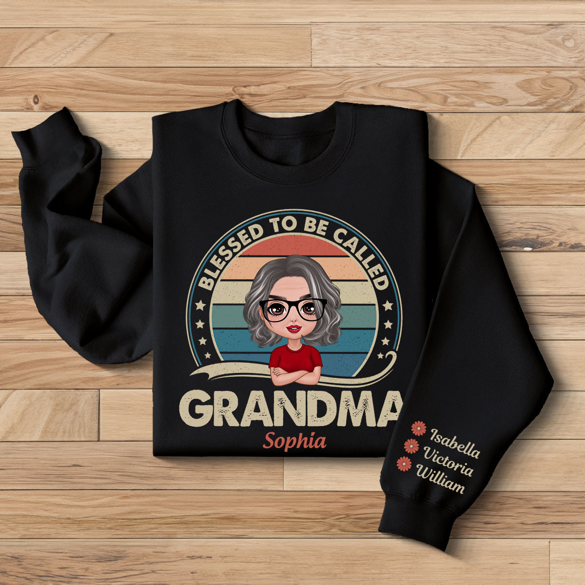 Retro Blessed To Be Called Grandma Personalized Sleeve Printed Sweatshirt