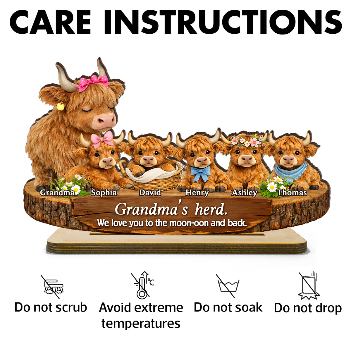 Grandma and Grandpa's Herd Highland Cow Family - Personalized 2-Layered Wooden Plaque - Gift for Grandma, Grandpa