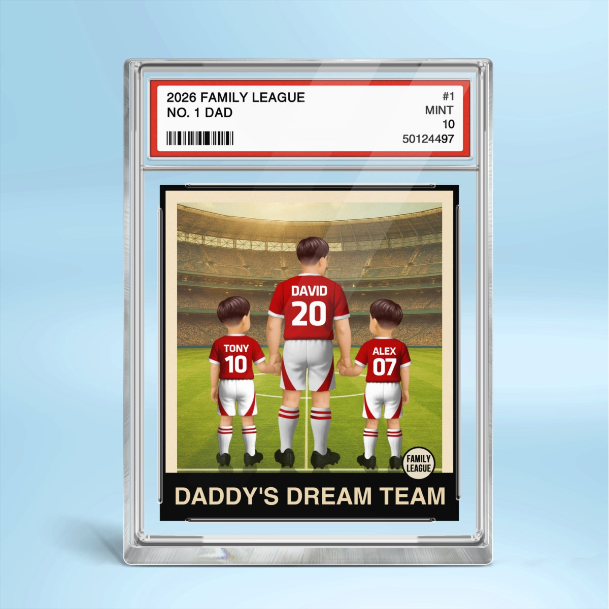 UK AU Football Daddy's Dream Team No. 1 Dad Man & Kids Trading Card Style Personalized Acrylic Block Plaque