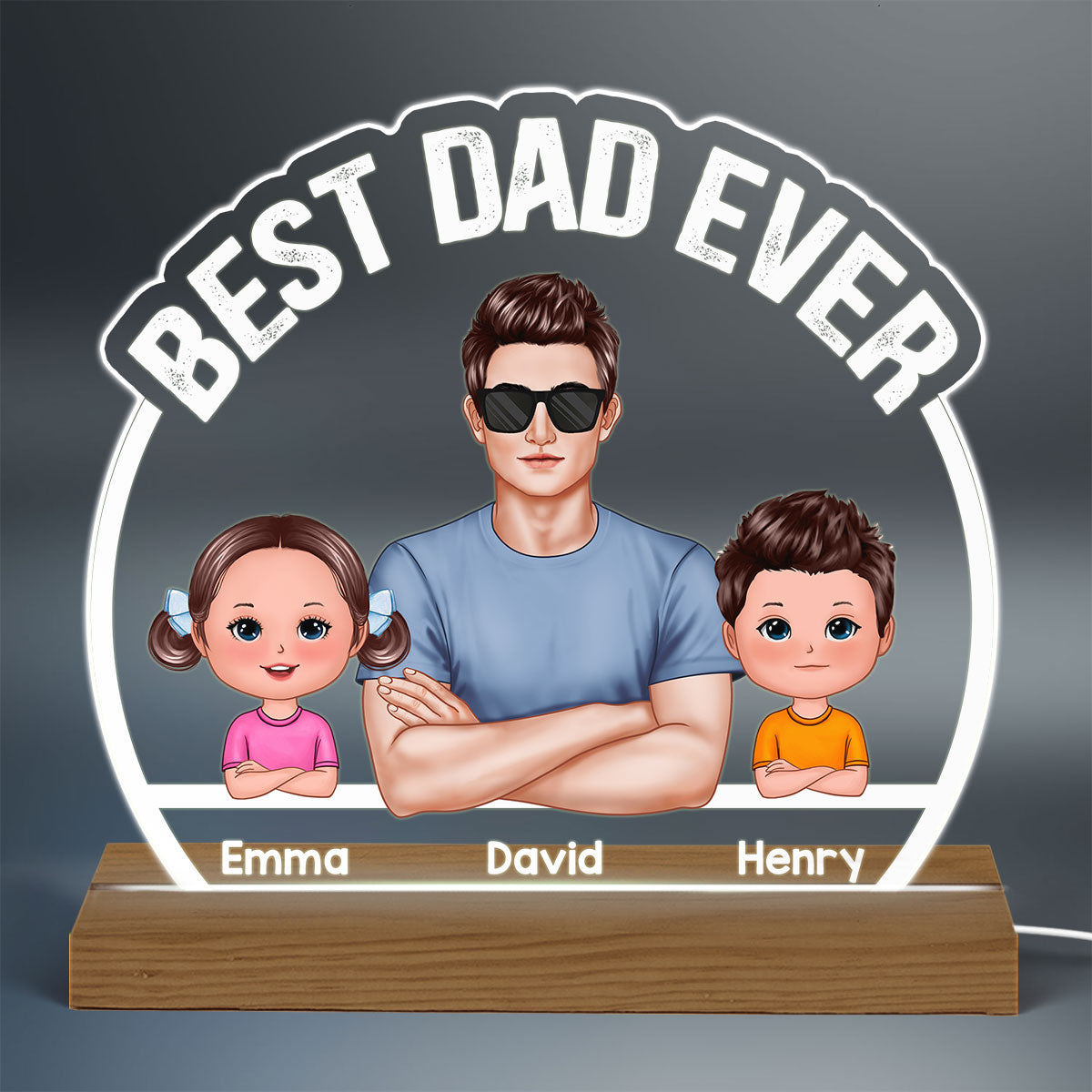 Dad And Doll Kids Best Dad Ever Personalized Custom Shape Acrylic LED Night Light