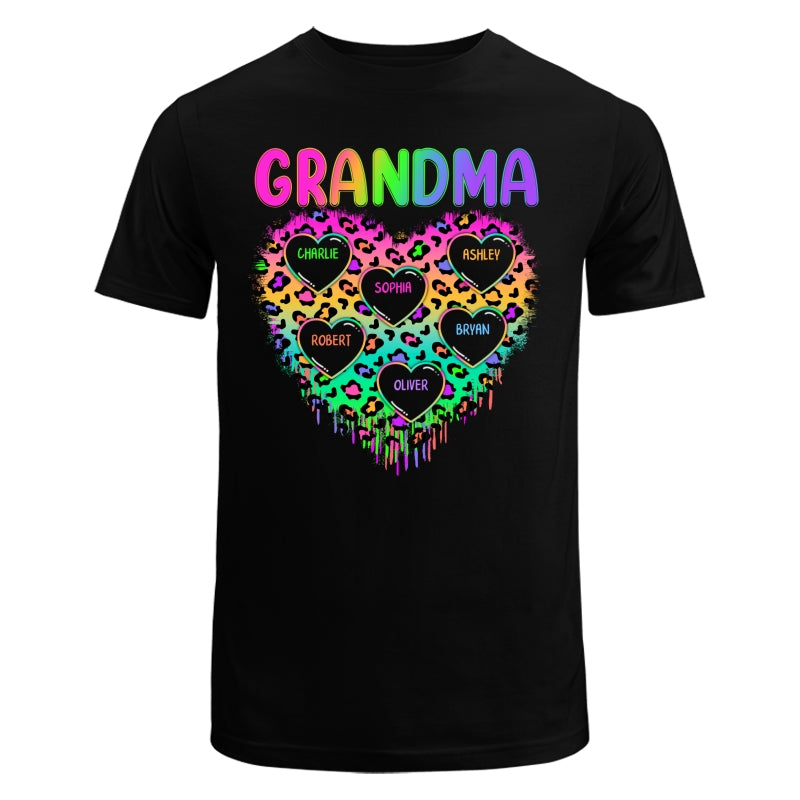 Neon Leopard Grandma Hearts In Hearts Grandkids Names Personalized Shirt