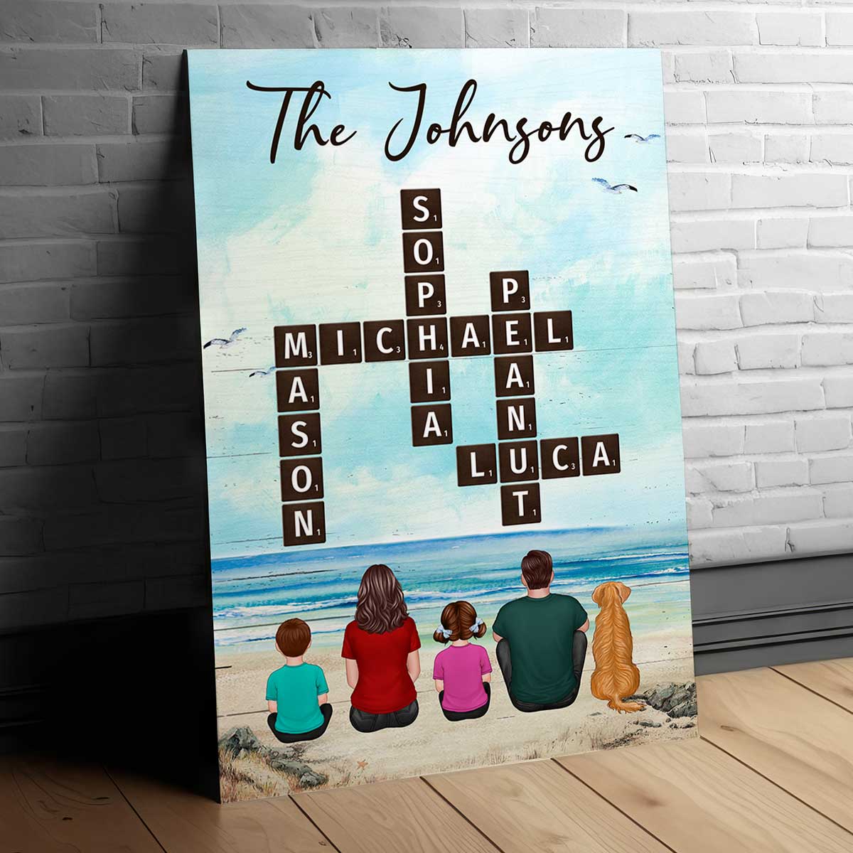 Family At Beach Unique Crossword Puzzle Art Personalized Poster