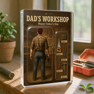 Dad's Workshop With Kids' Names Grandpa's Workshop Custom Figure Personalized Acrylic Block Plaque, Unique Father's Day Gift For Him, For Dad, For Grandpa