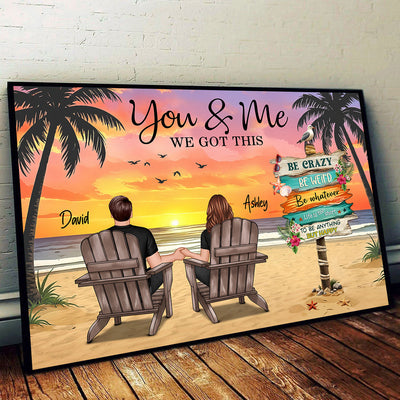 Couple Beach Landscape Sign Post Sunset Summer Vibe Personalized Poster, Gift For Him, For Her