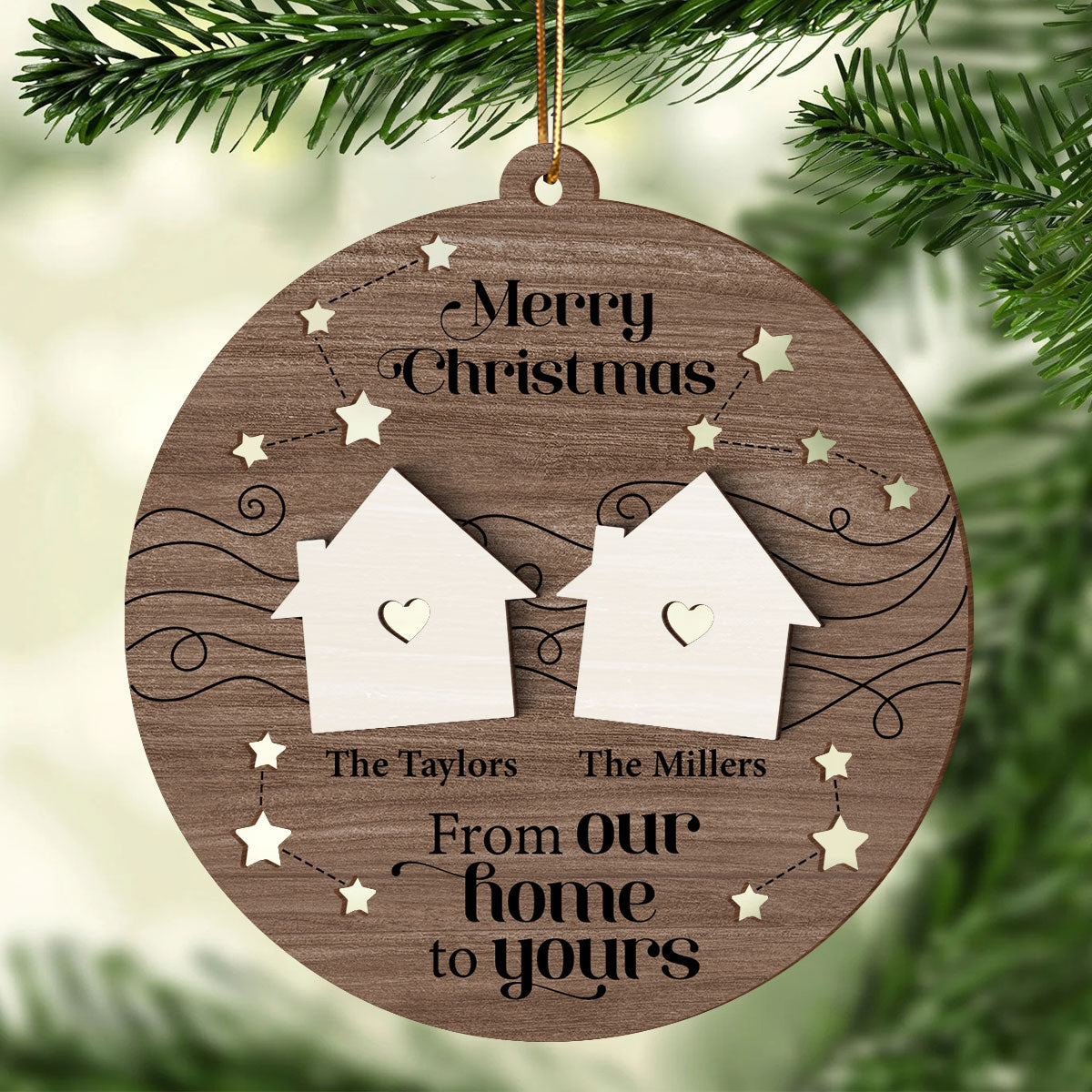 Merry Christmas From Our Home To Yours Personalized 2-Layer Wooden Ornament