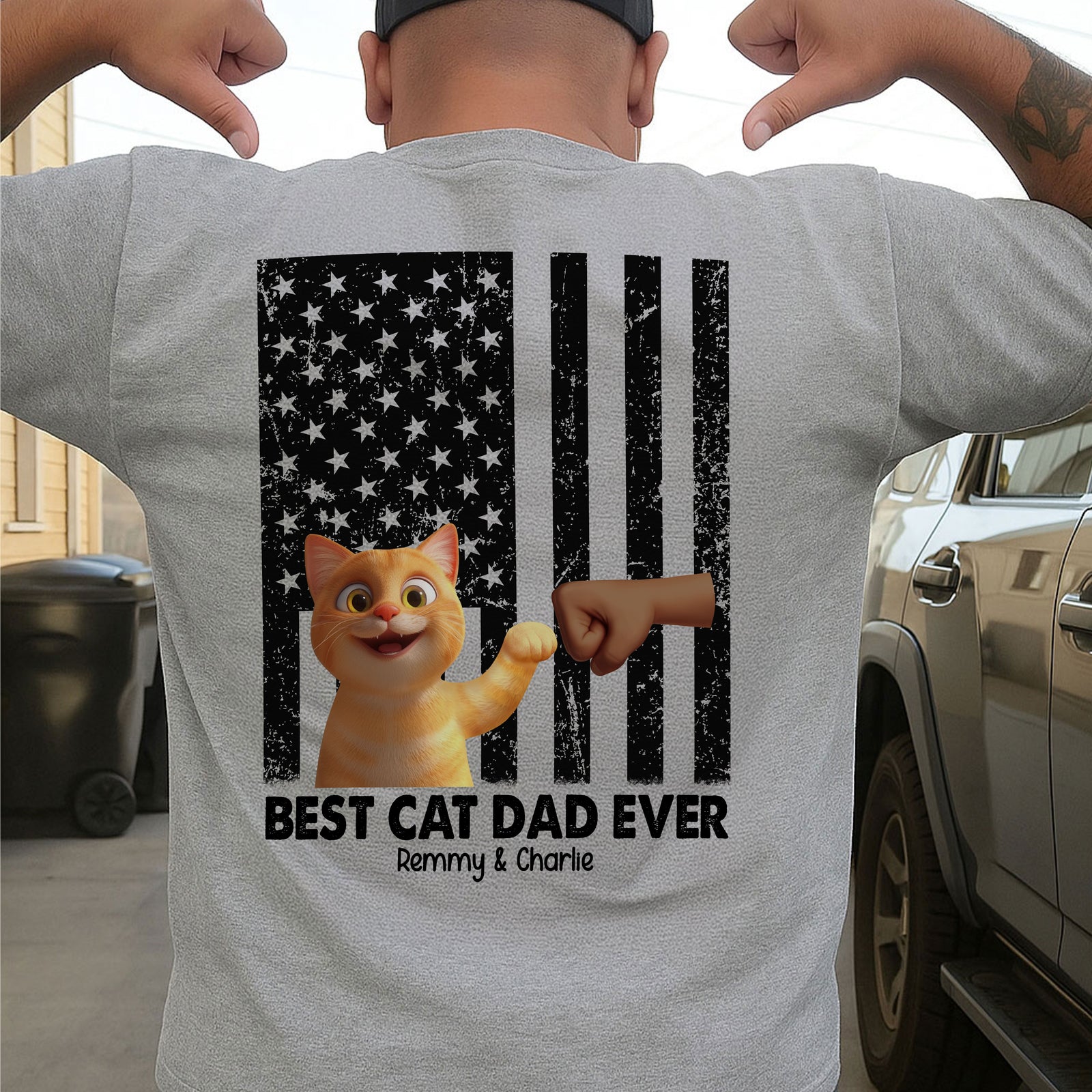 Best Cat Dad Ever Nation Flag Cute Cartoon Cat Personalized Shirt, Father's Day Gift for Cat Dads, Gift for Husband