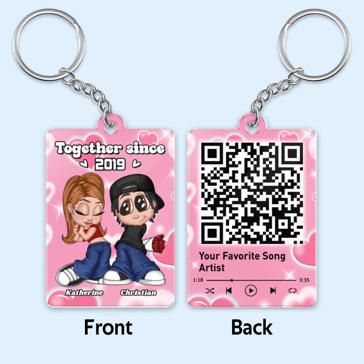 Y2K Couple Favorite Song QR Code Personalized Acrylic Keychain,  Gift For Him, For Her