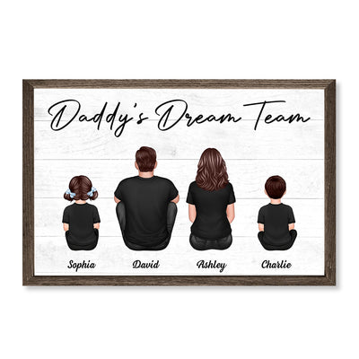 Daddy‘s Team Back View Dad And Kids Sitting Personalized Poster, Gift For Dad, Husband